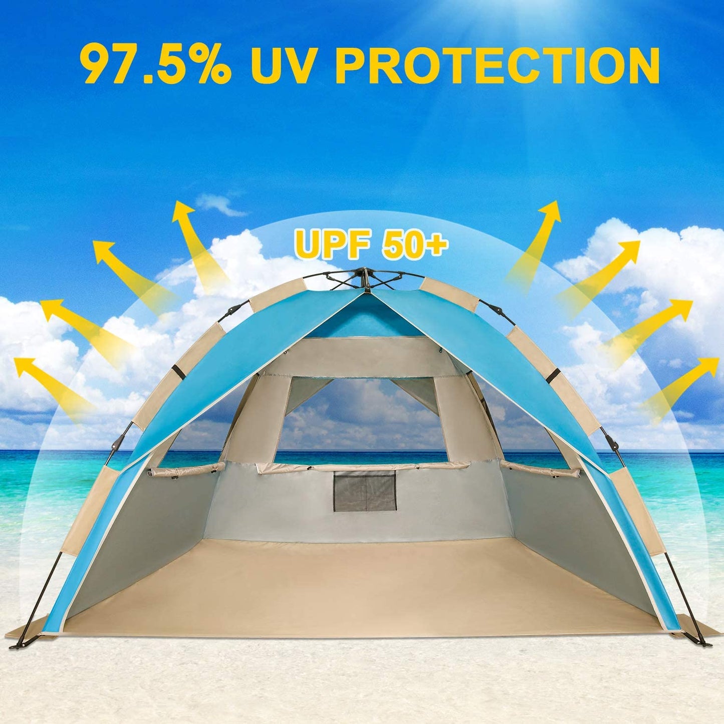 G4Free Deluxe XL Pop Up Beach Tent, 3-4 Persons Easy Setup Sun Shelter Canopy with UPF 50+ UV Protection Extral Wide 70.9 in