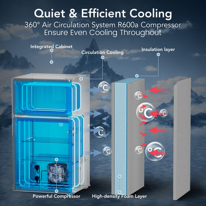 Electactic 3.1 Cu.Ft Small Fridge with Freezer, Compact Refrigerator with 2 Doors, Mini Fridge with Adjustable Removable Glass Shelves for Bedroom, Dorm, Office or Apartment,Grey