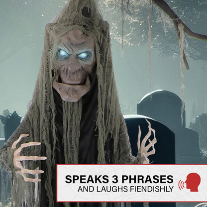 Haunted Hill Farm Life-Size Haunted Talking Tree Halloween Animatronic with Moving Mouth, Lights and Sound, Touch Activated and Battery Operated Indoor or Covered Outdoor Halloween Decorations