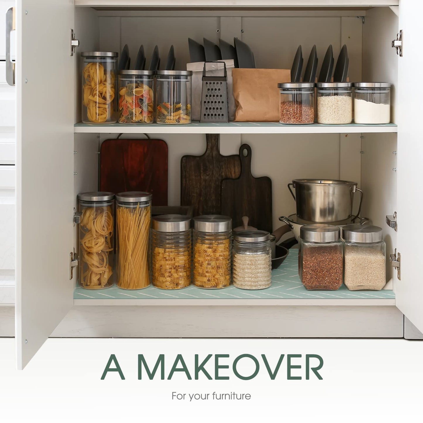 Glotoch Premium Non Slip Shelf Liner, Non Adhesive Drawer Liner, Waterproof Shelf Liners for Kitchen Cabinets, Drawer, Fridge, Wire Shelving, Pantry-17.5" X 360", Heavy Duty, Green Herringbone