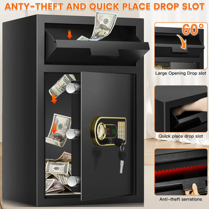 5.8 cu ft Large Fireproof Drop Safe Box for Business, Anti-Theft Money Drop Slot Safes with Digital Keypad and Spare Keys, Heavy-duty Cash Depository Lock Safe for Home Office Retail Store Business