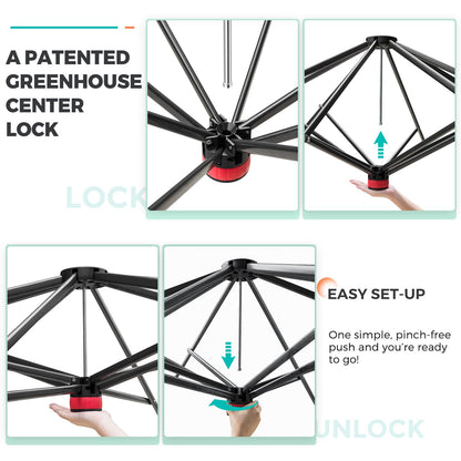 EAGLE PEAK 12x8 Portable Large Walk-in Greenhouse Instant Pop-up Fast Setup Indoor Outdoor Plant Gardening Green House Canopy, Front Roll-Up Zipper Entry Doors and Roll-Up Side Windows, Green
