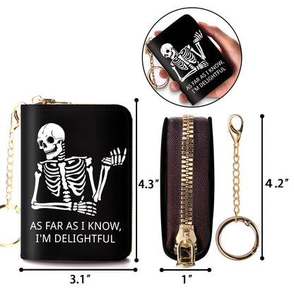 Credit Card Holder RFID Wallet, Funny Skeleton Card Holder Wallet for Women with Keychain Zipper, Small Gothic Leather Print Credit Card Wallets Accordion Gift