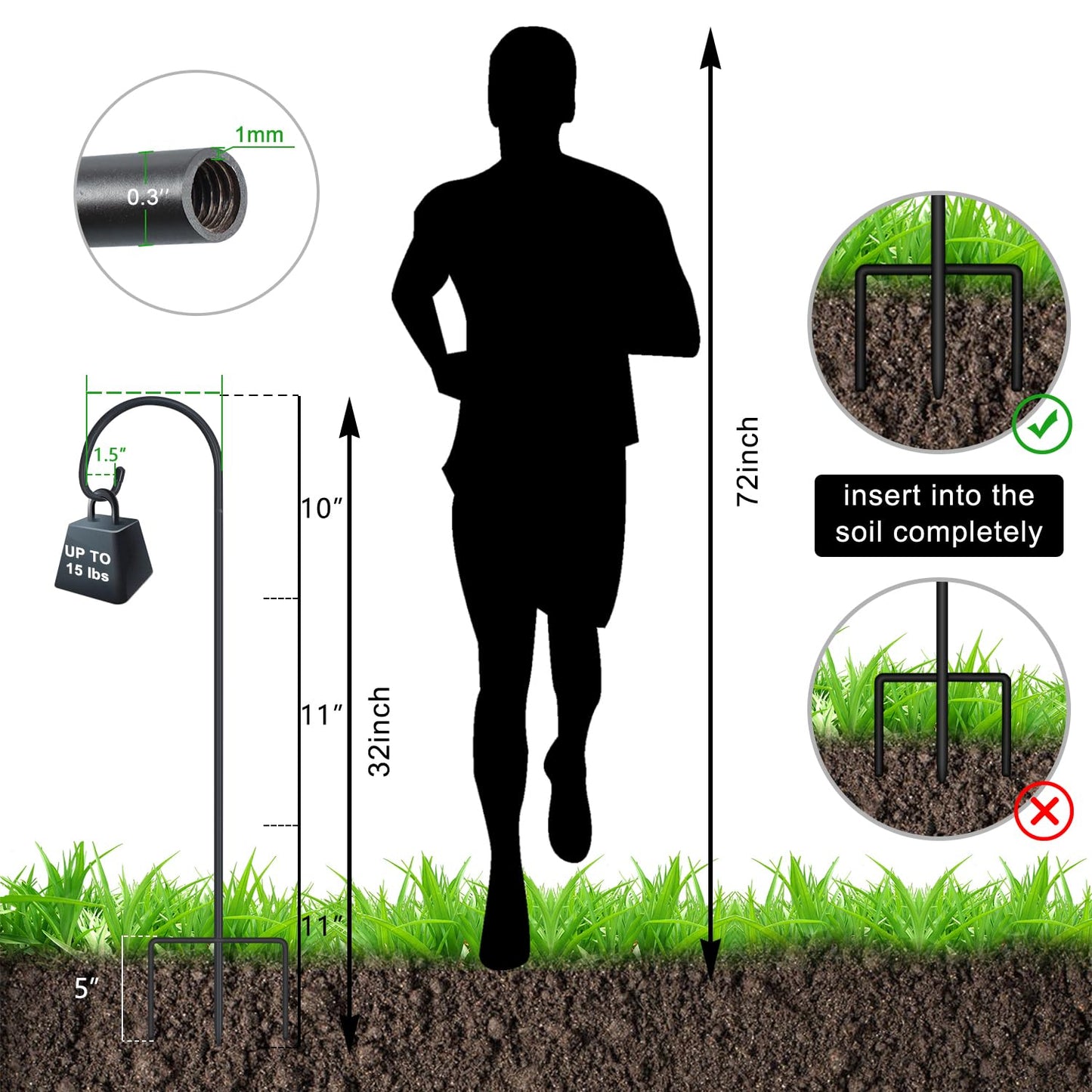 FEED GARDEN Adjustable 32 Inch Small Shepherds Hooks for Outdoor, Garden Hooks for Lanterns, Sheperds Hook for Hanging Plants, Bird Feeders, Solar Lights, Mason Jars, Weddings Decor,2 Pack