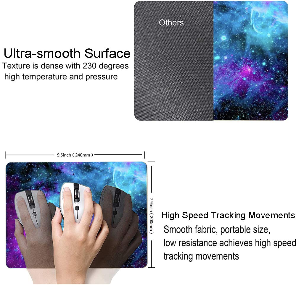 EASTSMOOTH Gaming Mouse Pad,Blue Purple Galaxy Nebula Universe Space Non-Slip Rubber Base Mouse Pads For Computers Laptop Office, 9.5X7.9X0.12 Inch(240Mm X 200Mm X 3Mm)