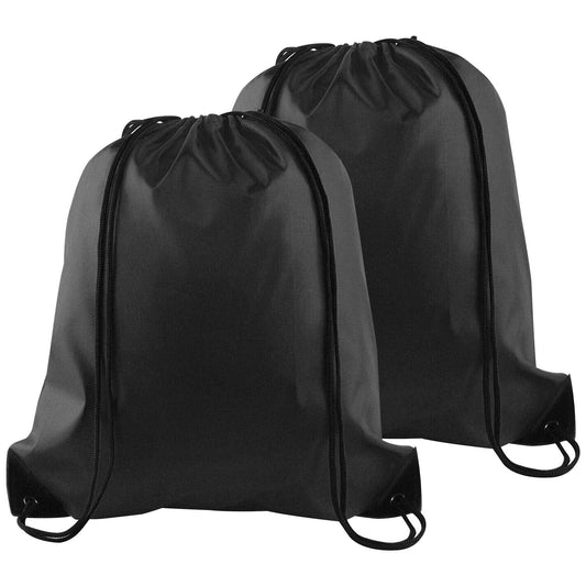 KUUQA 2 Pcs Drawstring Backpack Bags Sports Cinch Sack String Backpack Storage Bags for School Gym Traveling (Black)