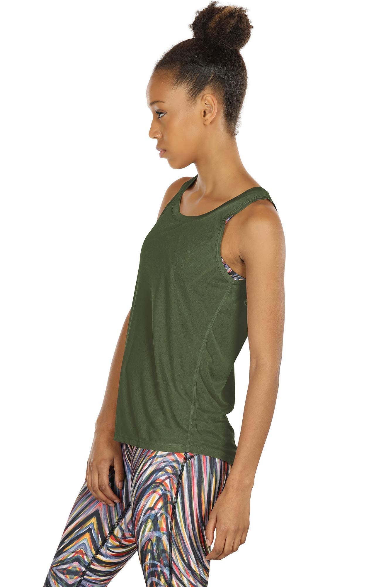 icyzone Yoga Tops Activewear Workout Clothes Open Back Fitness Racerback Tank Tops for Women (S, Grey/Green)