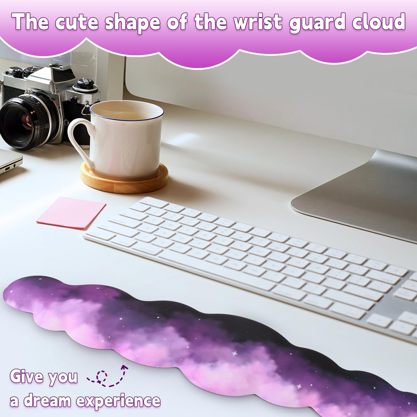 Keyboard Cloud Wrist Rest for Computer, Keyboard High Density Memory Foam Wrist Pad with Non-Slip Base Keyboard Pad for Typing Pain Relief Keyboard Hand Rest for Laptop/Computer(Star Purple)