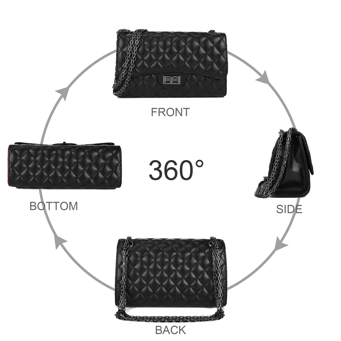 Gladdon Quilted Crossbody Purse for Women Trendy Ladies Shoulder Bag with Chain Designer Purses Black