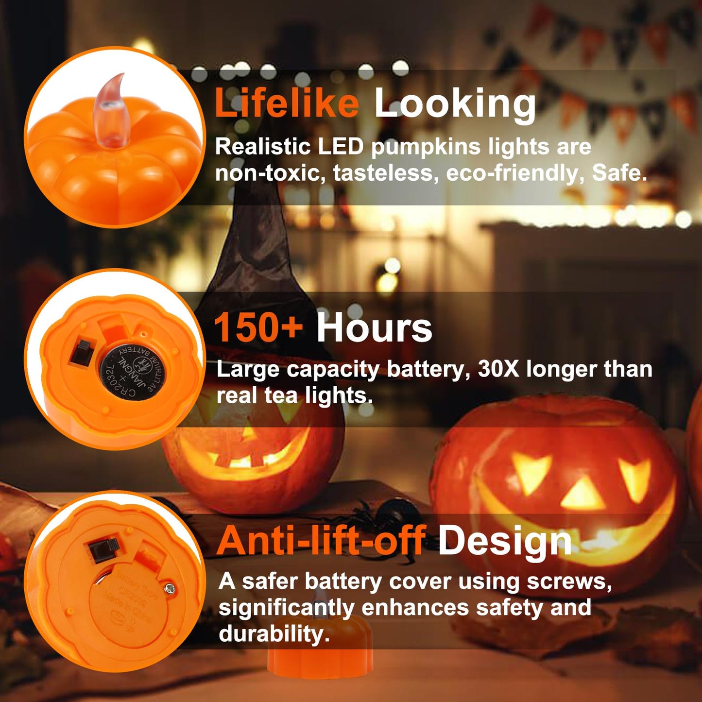 Fall Decorations for Home Pumpkin Tea Lights, 12 Pack LED Orange Pumpkin Lights Flameless Candles Battery Operated, Halloween Thanksgiving Flickering Tealight Candle for Home Table Indoor Party Decor