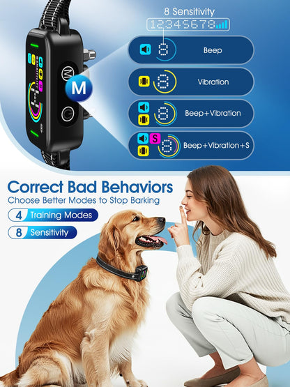 DINJOO Bark Collar, Dog Bark Collar for Large Medium Small Dogs,Smart Bark Collar,Rechargeable Anti Barking Training Collar with 8 Adjustable Sensitivity,Bark Shock Collar with Beep (Dark Black)