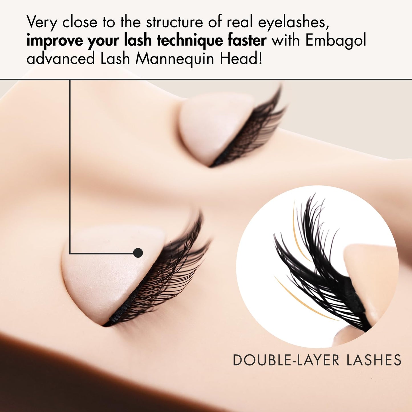 Embagol Double Layer Lash Mannequin Head - Realistic Soft-Touch Rubber Head With 2 Layers Replaced Eyelids - Training Makeup Head(1 Pair Removable Eyelids)