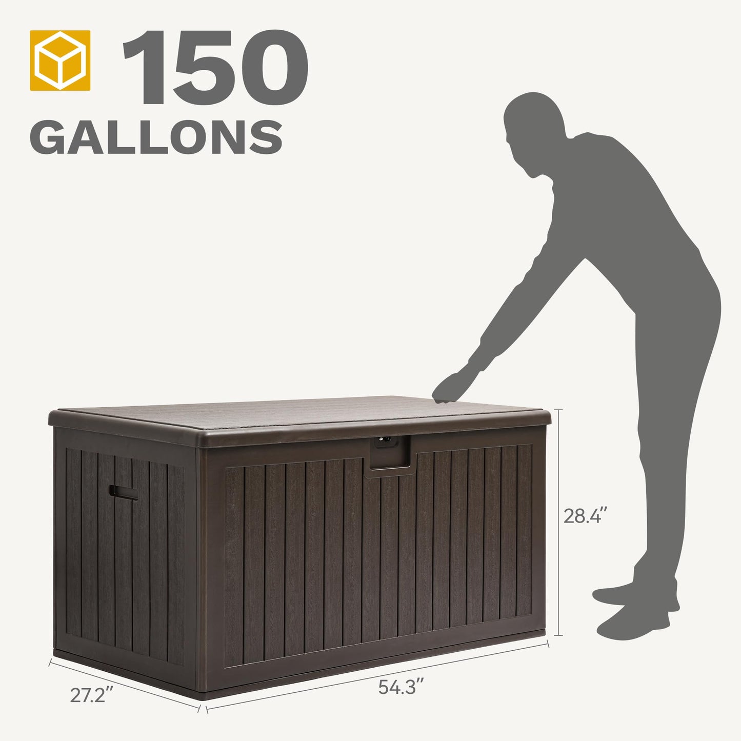 DWVO 150 Gallon Double-Wall Deck Box, XL Large Resin Outdoor Storage Box, Lockable & Waterproof, Double as Seating, 1000lbs Capacity (Brown)