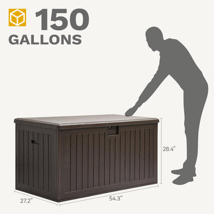 DWVO 150 Gallon Double-Wall Deck Box, XL Large Resin Outdoor Storage Box, Lockable & Waterproof, Double as Seating, 1000lbs Capacity (Brown)