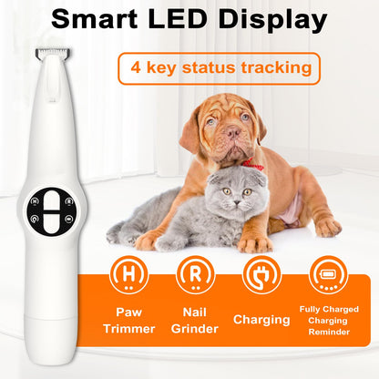 Dog Paw Trimmer with LED Light, Upgraded 2 in 1 Dog Grooming Kit, Cordless Pet Nail Trimmers Grinder with 3 Ports for Small Medium Large Dogs, Pet Micro Precision Electric Trimmer for Paws Eyes Ears