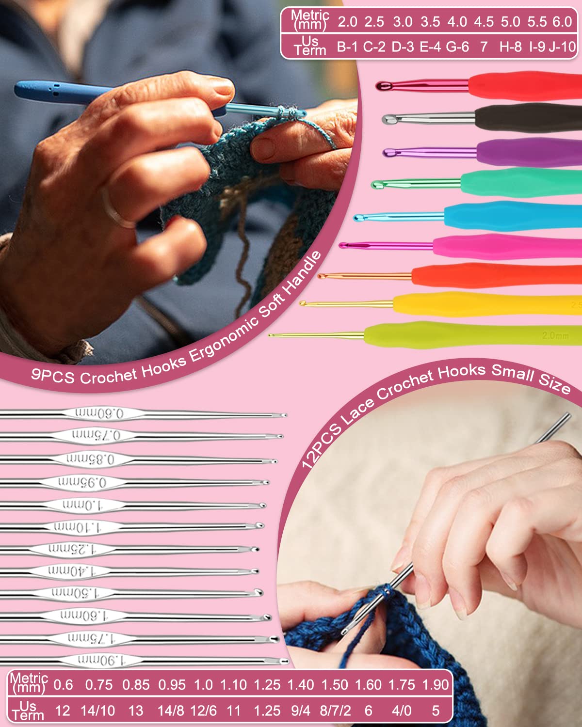 Coopay Crochet Kit for Beginners, 71PCS Crochet Starter Kit with 16 Colors Crochet Yarn & Instructions, Double-Layer Crochet Set Beginner Crochet Kit for Kids/Adults, Professional Starter Pack, Pink