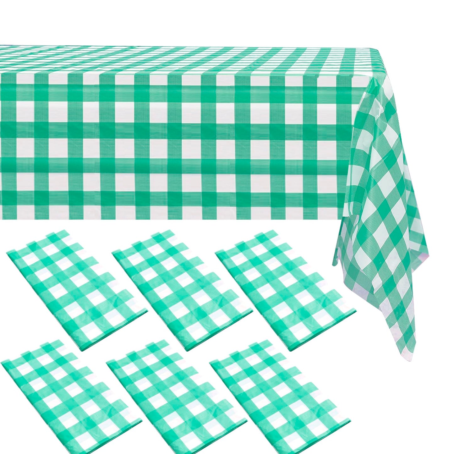 6 Packs Green Gingham CheckeGreen Table Cloth Party | 54x108 inch | Green Plastic isposable Table Cover Party | White Plastic Tablecloth | Party Table Clothes for Parties BBQ Picnic Birthday Wedding