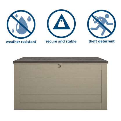 Cosco Outdoor Living 180 Gallon Patio Storage Box, Extra Large, Lockable Lid, Weather-Resistant, Tan/Brown