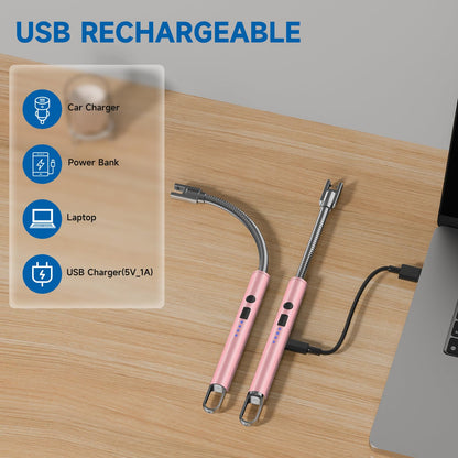 Flame bird 2 Pack Electric Candle Lighter Flameless Arc Windproof Flexible Long Neck USB Rechargeable Lighter for BBQ Grill Fireworks Camping. (Rose Gold)