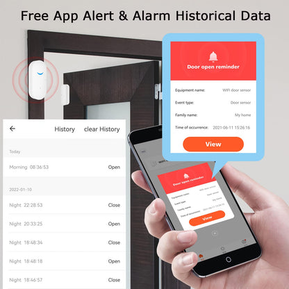 Tuya WiFi Door Sensor: Wireless Security Alarm, Compatible with Alexa, Google Home, Siri - Smart Door Sensor for Home Business Security (1 Pack)