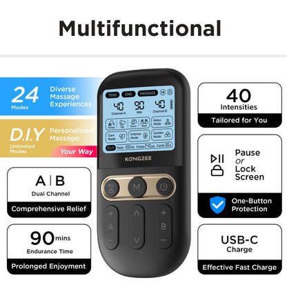 4 in 1 - D.I.Y & Tens Unit & EMS & Massage Muscle Stimulator, Dual Channel TENS Units Therapy Machine for Pain Relief, FDA Cleared Rechargeable Electronic Pulse Massager,with 12pcs Electrode Pads