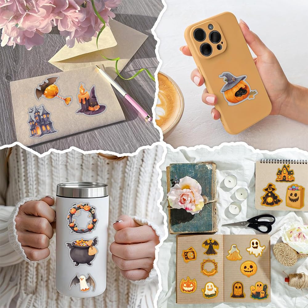 200 PCS Halloween Stickers, Pumpkin Sticker, Non-Repeating Vinyl Waterproof Holiday Party Stickers for Kids & Adults, Halloween Party Favors, Trick or Treat Crafts & Gifts