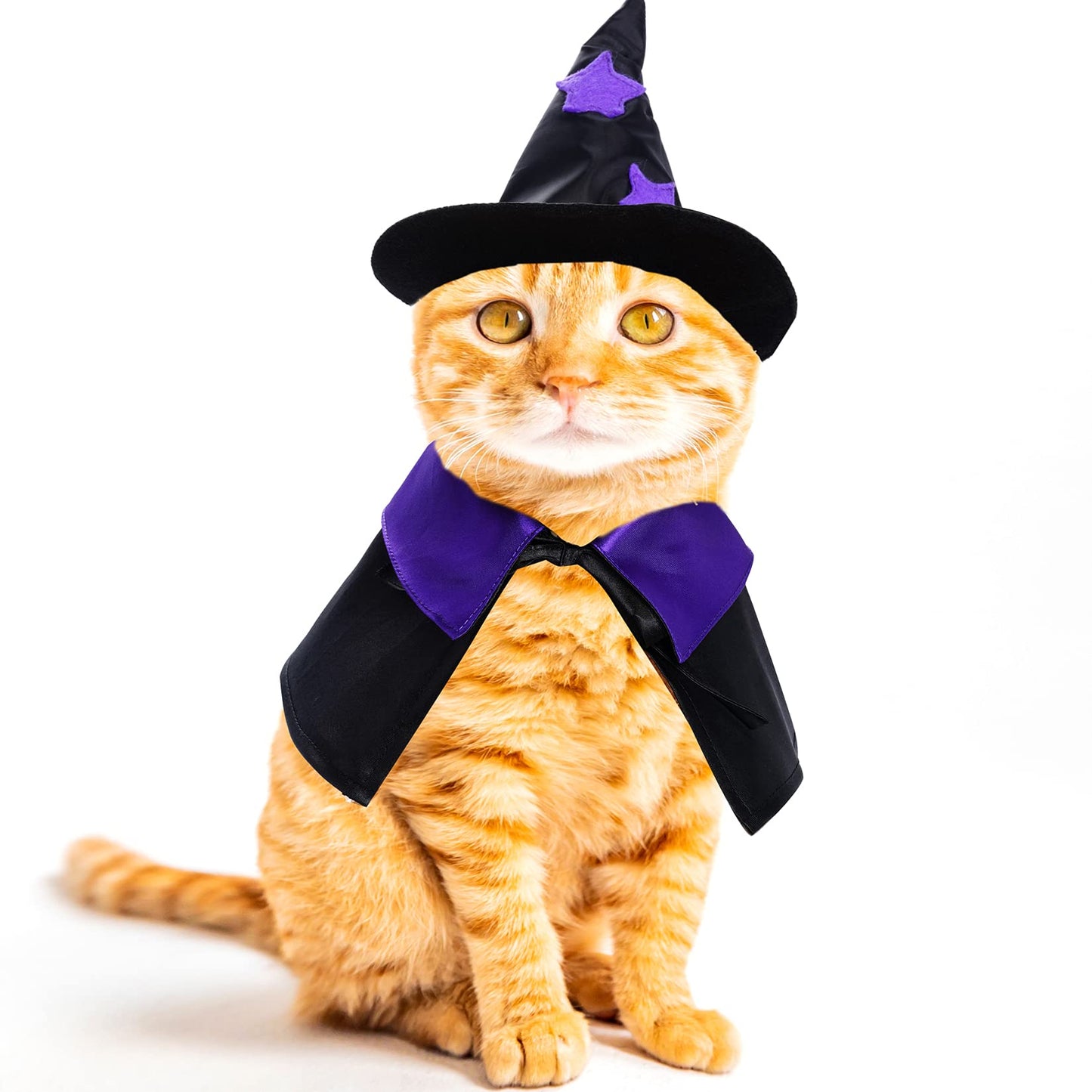 Dxhycc Halloween Pet Costume Cat Wizard Costume Funny Wizard Cat Clothes Cloak and Hat for Small Dogs Outfits