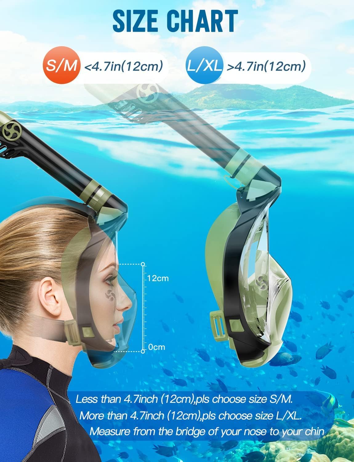 Full Face Snorkel Mask Adults,Dry-Top Snorkeling Gear with Camera Mount,Foldable 180-Degree Panoramic Scuba Mask for Snorkeling Diving Swimming Travel,Snorkel Mask Anti-Fog & Anti-Leak