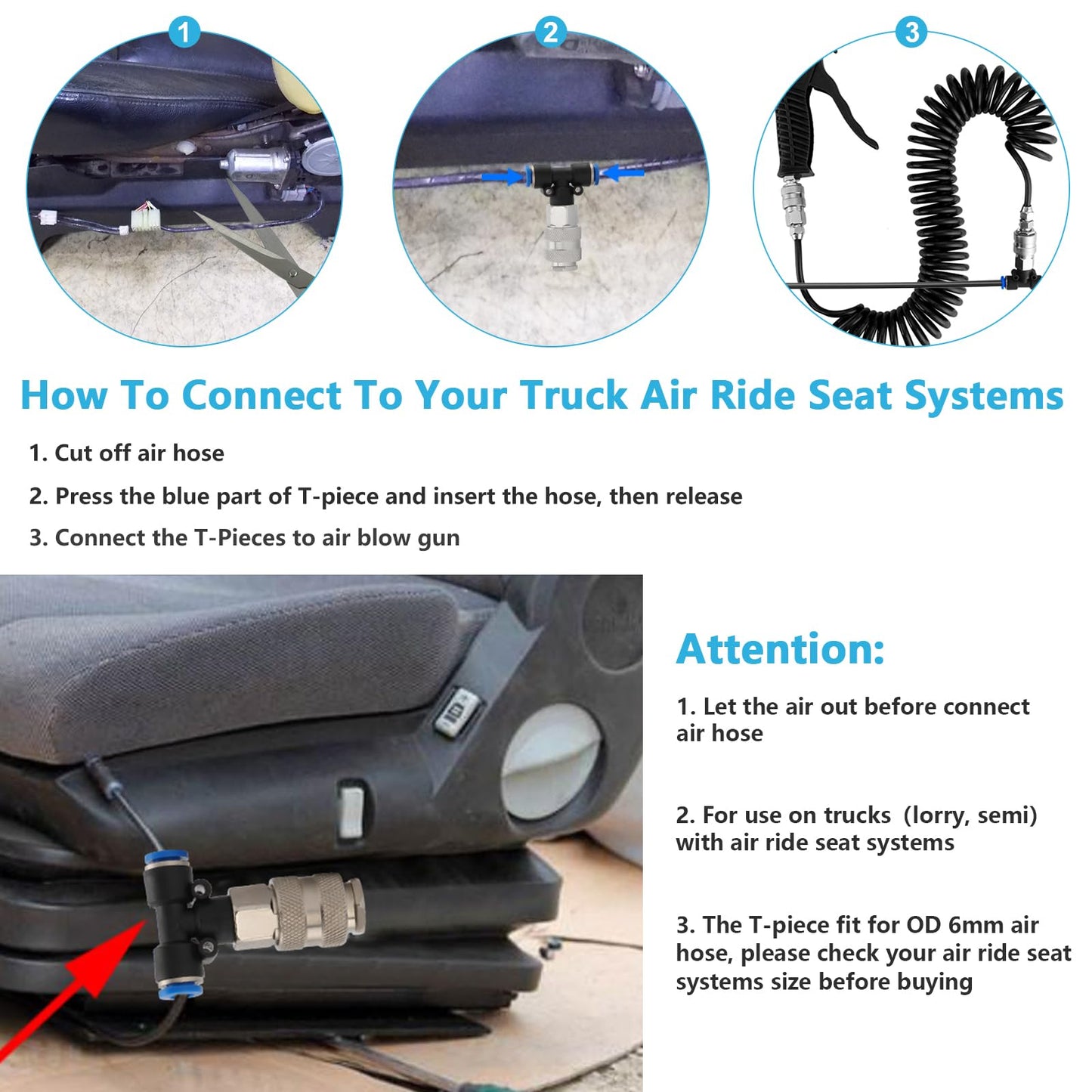 Fippy Truck Air Duster Gun with 5 Metre Recoil Air Hose, Air Seat Blow Dust Gun Heavy Duty Air Gun Cleaning Kit for Truck Semi Trailers