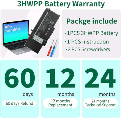 68Wh 3HWPP Replacement Battery for Dell Latitude 5410 5510 5501 5401 5411 5511 Precision 3541 3551,Inspiron 7706 2-in-1, Inspiron 17 7500 7506 2-in-1 Black 03HWPP 10X1J N2NLL 1VY7F 451-BCMN 15.2V