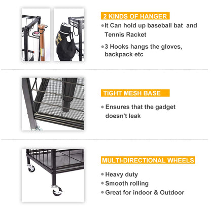 Kinghouse Sport Equipment Organizer for Garage, Steel Basketball Rack with Baseball Bat Holder and Hooks, Easy Assembly Storage for Balls, Kids' Toys, and Workout Gear in Basement, Home Gym, Outdoor