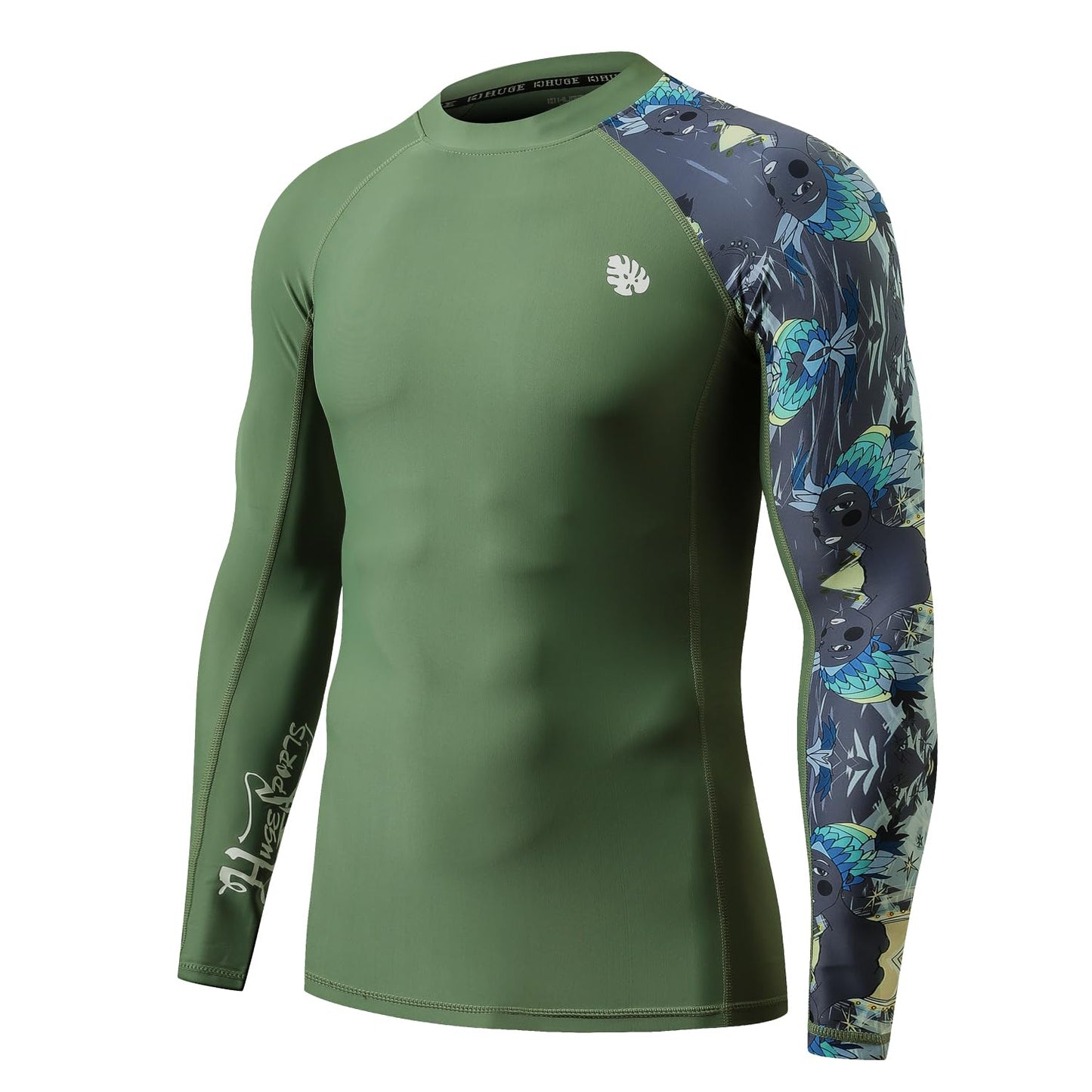 HUGE SPORTS Men's Rash Guard Long Sleeves UPF 50+ UV Sun Protection Quick Drying Splice Compression Swim Shirts