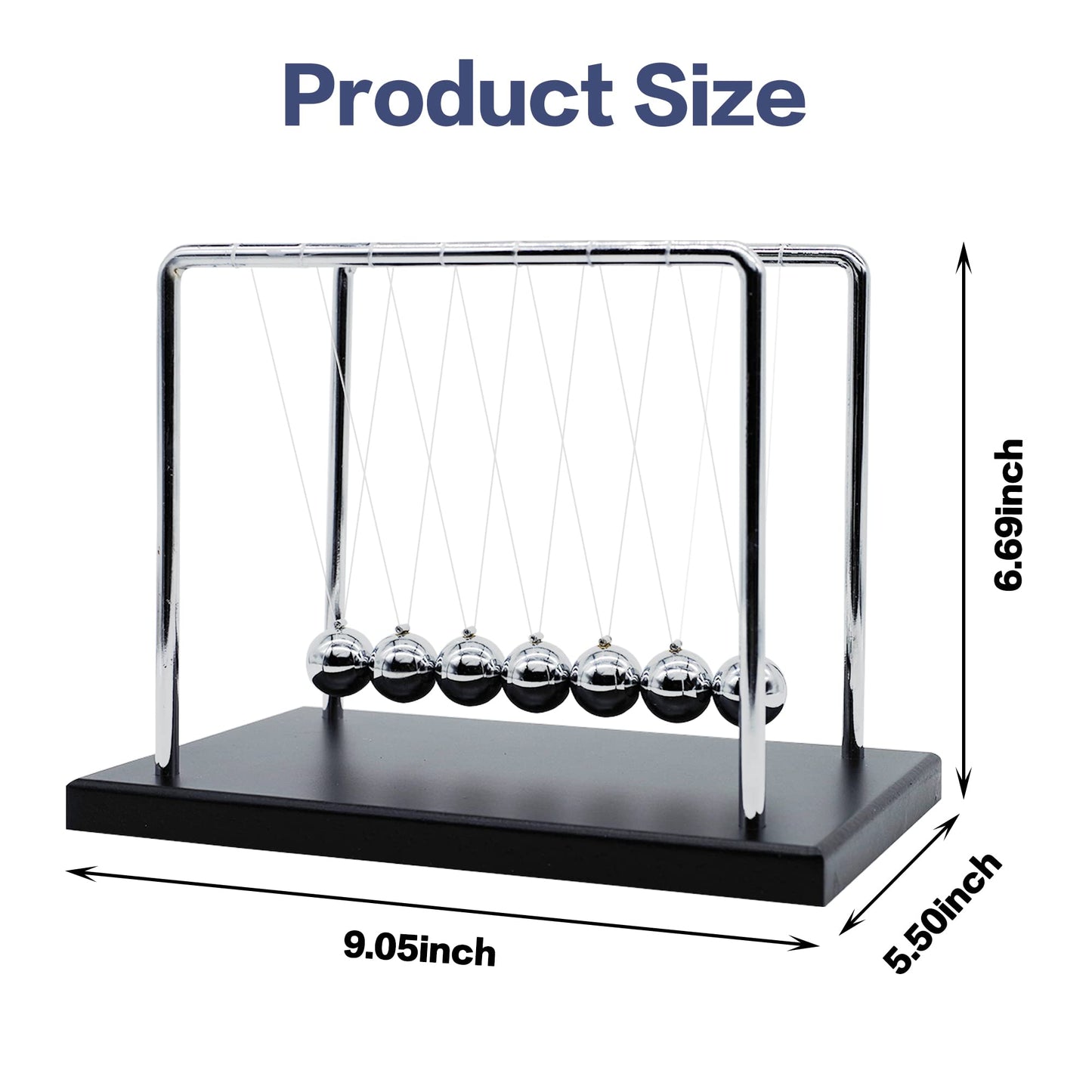 Large Newtons Cradle Pendulum with 7 Balls, 9inch Newtons Cradle Balance Balls, Science Physics Desk Toys, Office Home Desk Decoration, Calm Down Fidgets (Black Wooden Base)
