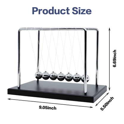 Large Newtons Cradle Pendulum with 7 Balls, 9inch Newtons Cradle Balance Balls, Science Physics Desk Toys, Office Home Desk Decoration, Calm Down Fidgets (Black Wooden Base)