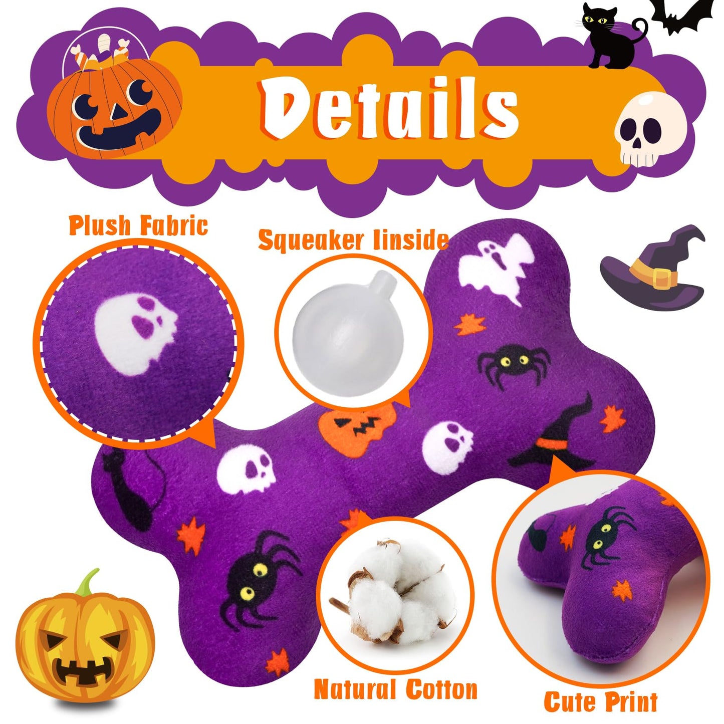 Lepawit Halloween Dog Toys Plush 4Pack Dog Squeaky Toys Interactive Fetching Dog Toys Stuffed Toy Suitable for Medium and Large Dogs