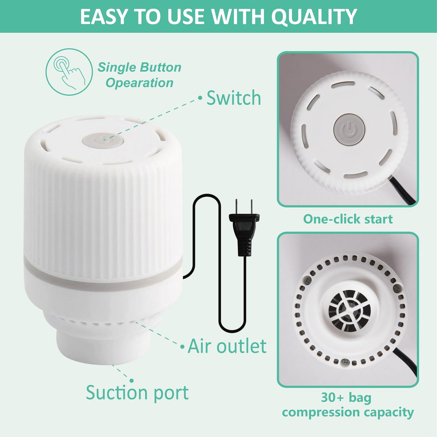 Cozy Essential 20 Pack Vacuum Storage Bags with Electric Pump, Vacuum Seal Space Saver Bags for Clothing, Pillows, Blanket, Bedding, Comforters