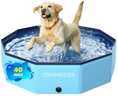 COMMOUDS Foldable Dog Pool, Collapsible Hard Plastic Dog Kiddie Swimming Pool, Portable Pet Bath Tub Wading Pools for Kids and Puppy Small Medium Large Dogs(40inch.D x 8inch.H)