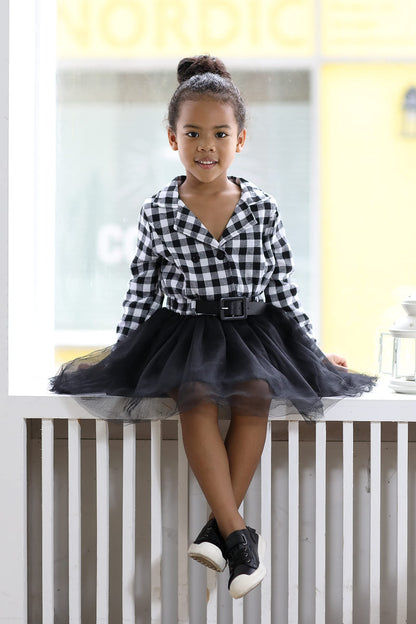 Little Baby Girl Black and White Dress Buffalo Plaid Tutu Skirt Party Princess Formal Outfit Clothes 2-3T