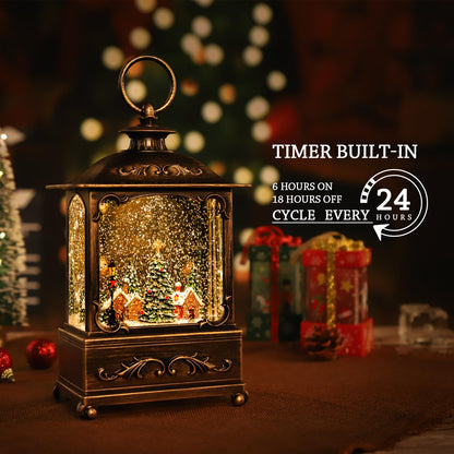 Christmas Lantern, Lit Christmas Snow Globe Lantern-with USB+ Music Christmas Water Lantern Snow Globe Portable Creative Cute Christmas Decorations and Charming Gifts(Forest House