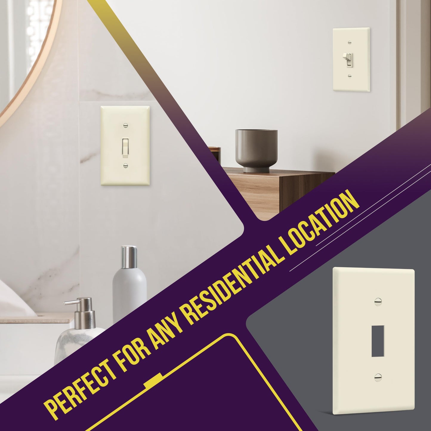 ENERLITES Toggle Switch Wall Plate, Gloss Finish, Size 1-Gang 4.50" x 2.76", Unbreakable Polycarbonate Thermoplastic, 8811-LA, Light Almond, Standard