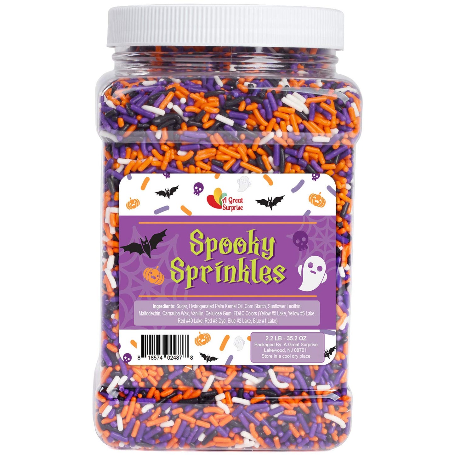 Halloween Sprinkles - 2.2 LB - Orange, Black, Purple and White Jimmies - Spooky Season Sprinkles