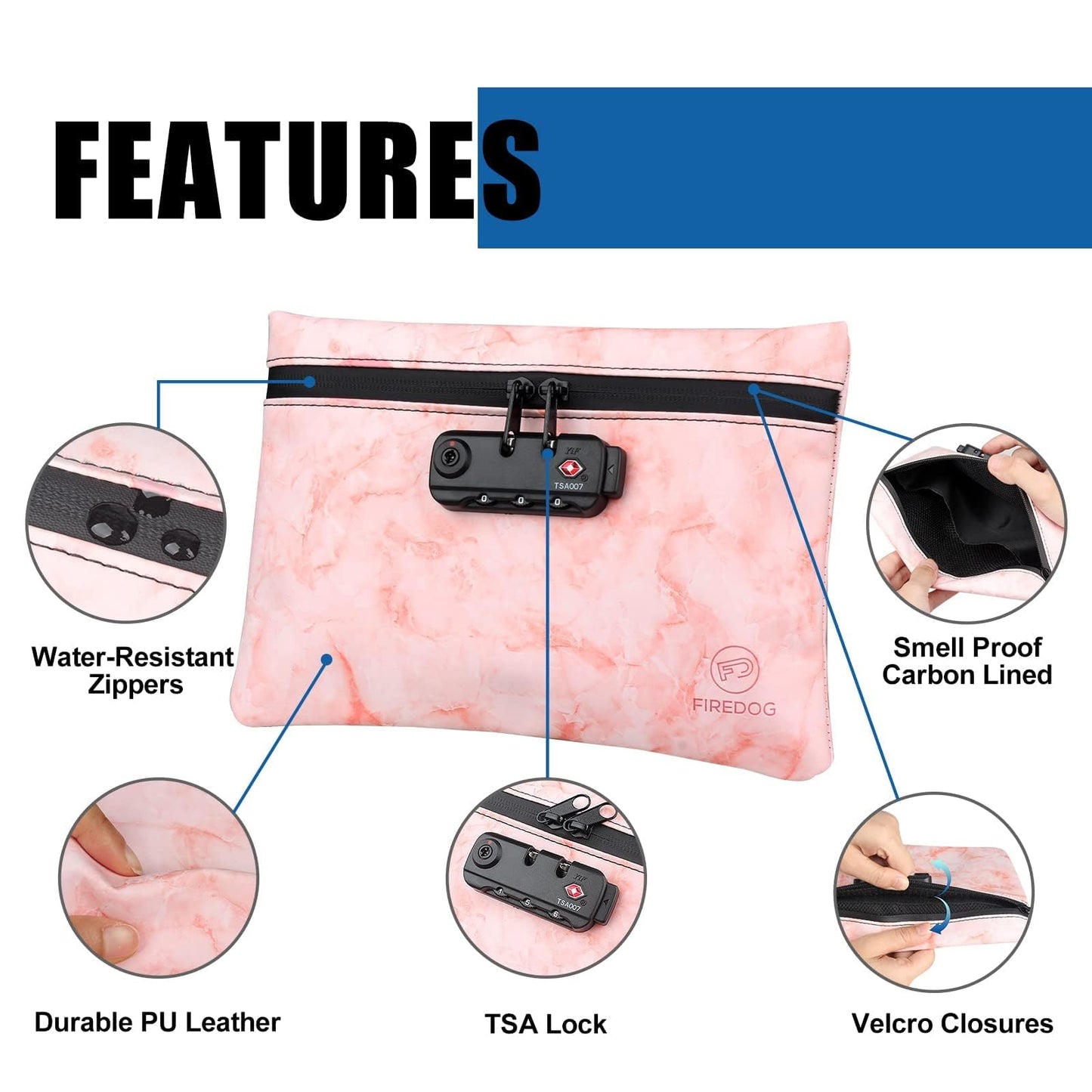 FIREDOG Smell Proof Bag with Lock, 6x9 Odor Proof Pouch Case Container for Travel Stash Storage (Marble Red)