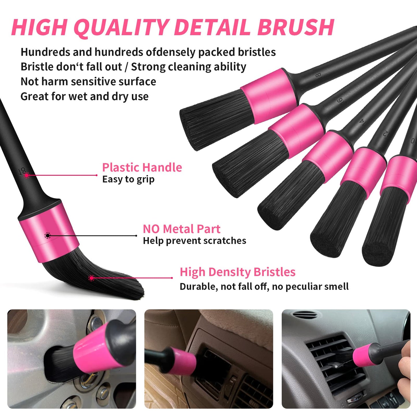 HORDALOR Pink Car Interior Detailing Kit, 16Pcs Car Cleaning Kit with High Power Handheld Vacuum, Detailing Brush Set, Cleaning Gel, Windshield Cleaning Tool, Complete Car Cleaning Supplies for Women