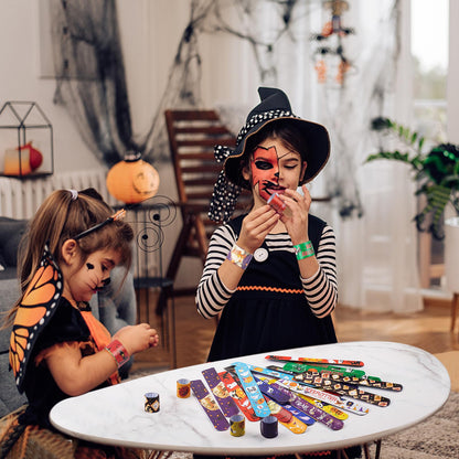 hexiaoxiao Halloween Slap Bracelets for Kids Halloween Party Favors Friendship Bracelets Bulk for Halloween Party Supplies Snap Bracelet Gifts Classroom Prizes Exchanging Gifts (36)