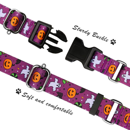 Hikiko Martingale Collar for Dogs with Buckle for Small Medium Large Dogs Soft Nylon Halloween Dog Collars Walking Training（Purple Little Devil,Large）