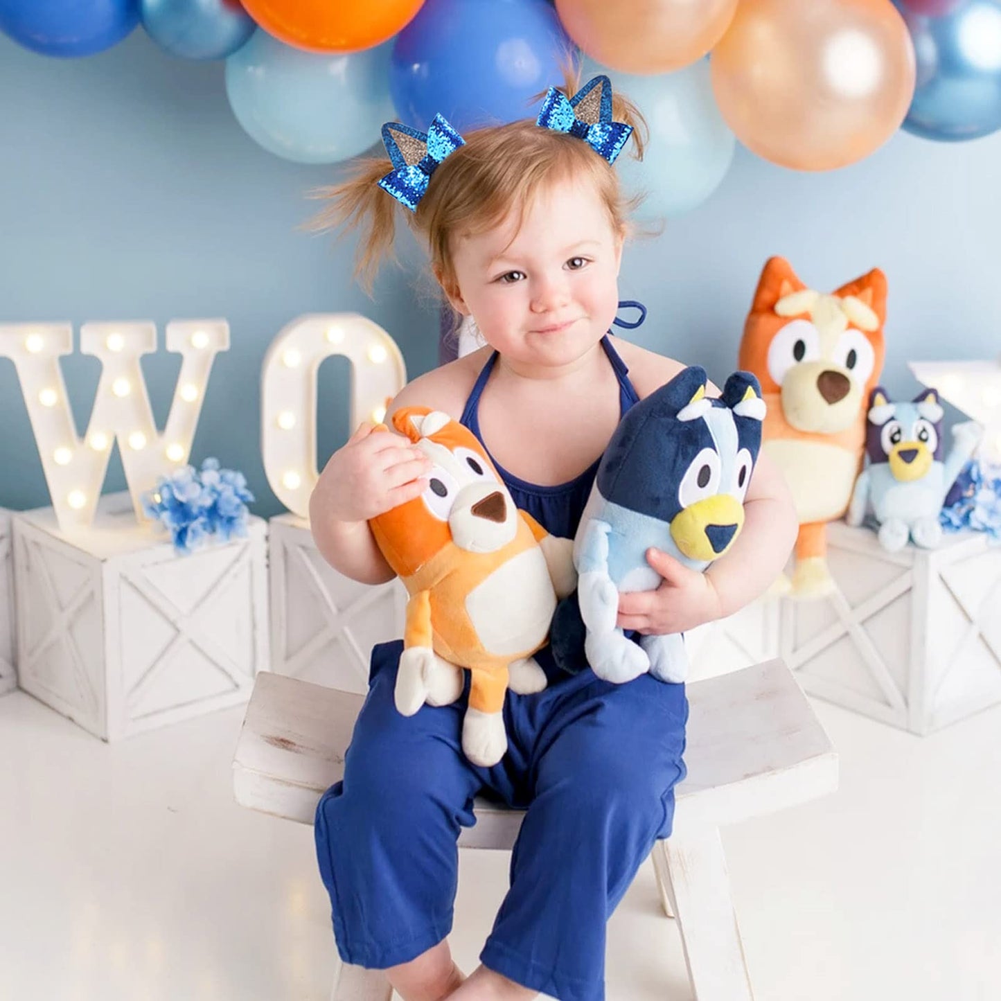 2 Pairs Blue Dog Ears and Orange Dog Ear Hair Bow Clips for Toddler Kids Adult Glitter Bows Halloween Costume Animal Cosplay Hair Accessories Birthday Party Supplies (Blue+Orange)