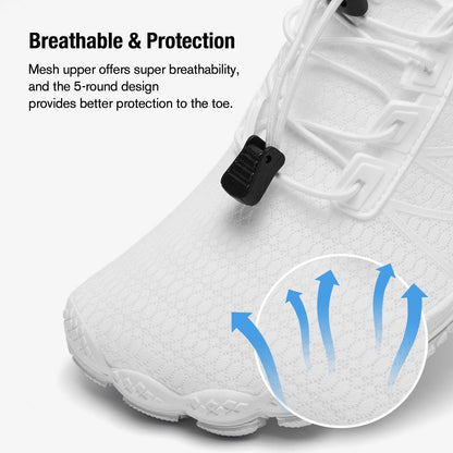 HIITAVE Women Water Shoes Quick Dry Barefoot Beach Shoes Aqua Sport Swim Surf Pool Hiking Diving Shoes All White 7 M US Women