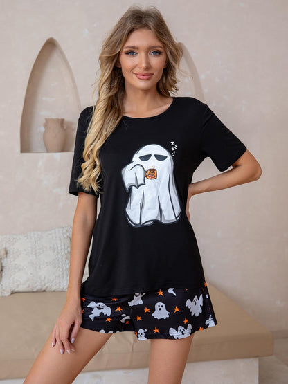 Leevuyu Halloween Ghost Face Pajamas Adult Women Short Set Scream Pjs Halloween Pajama Set Black M