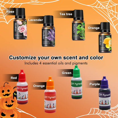 EDSRRDRUS Halloween Soap Making Kit for Adults - 2lbs Glycerin Melt & Pour Soap Base, Essential Oils, Dyes, Halloween Pumpkin Skull Bat Molds & Complete Soap Making Supplies