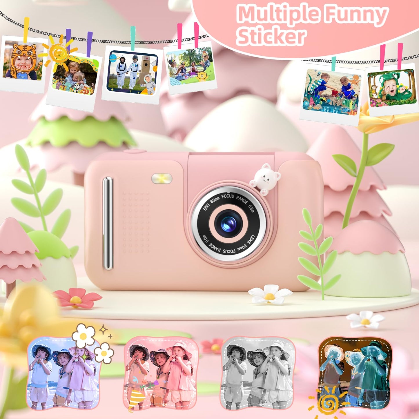 Kids Camera Girls for 3 4 5 6 7 8 9 Years Old Girls,1080P HD Video Selfie Camera with 32G SD Card Kids Digital Camera Toys for Toddler Birthday Gifts Pink